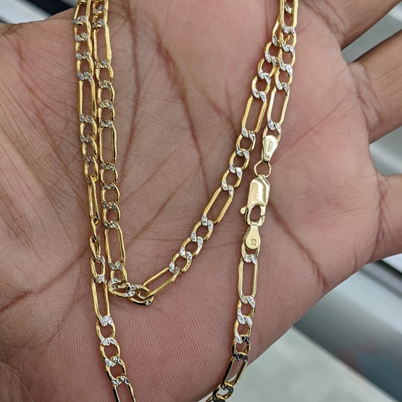 10kt Real Gold Figaro Diamond Cut Chain